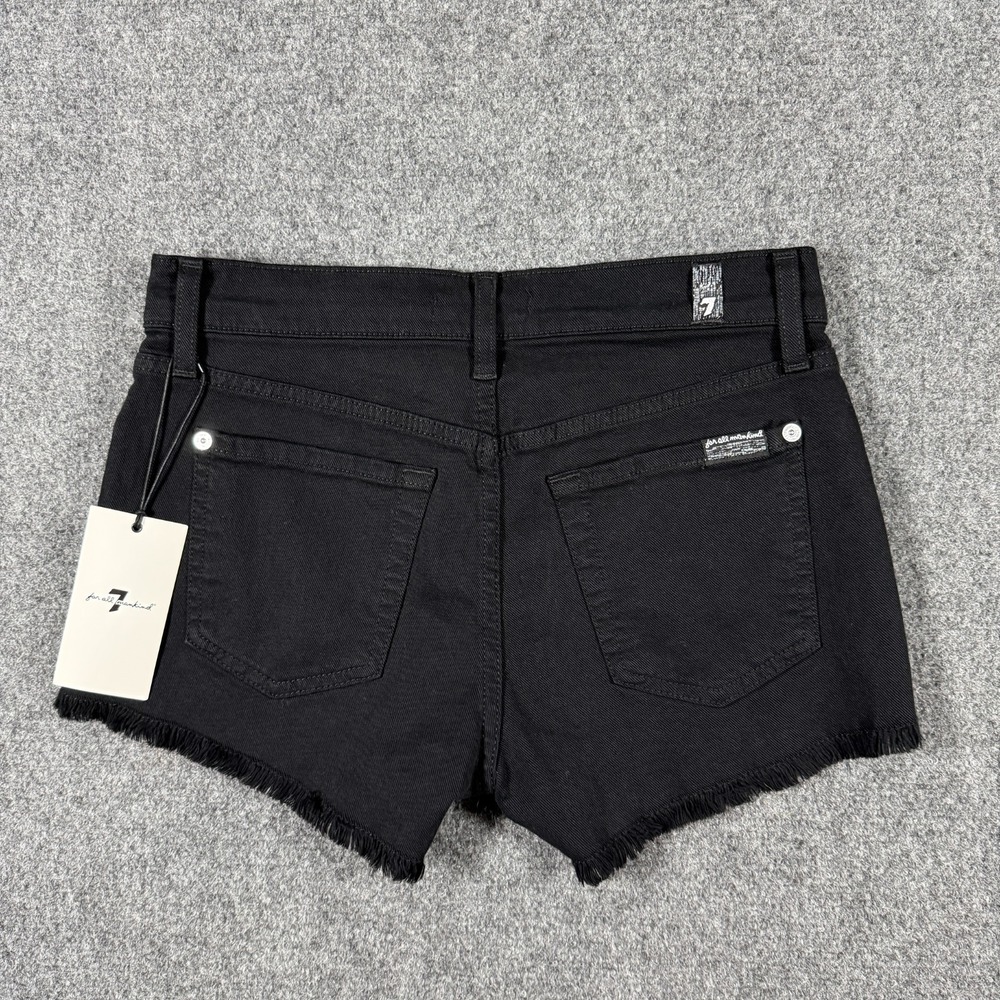 7 For All Mankind Solid Black Denim Jean Shorts Stretch Twill Casual Size 24 NWT